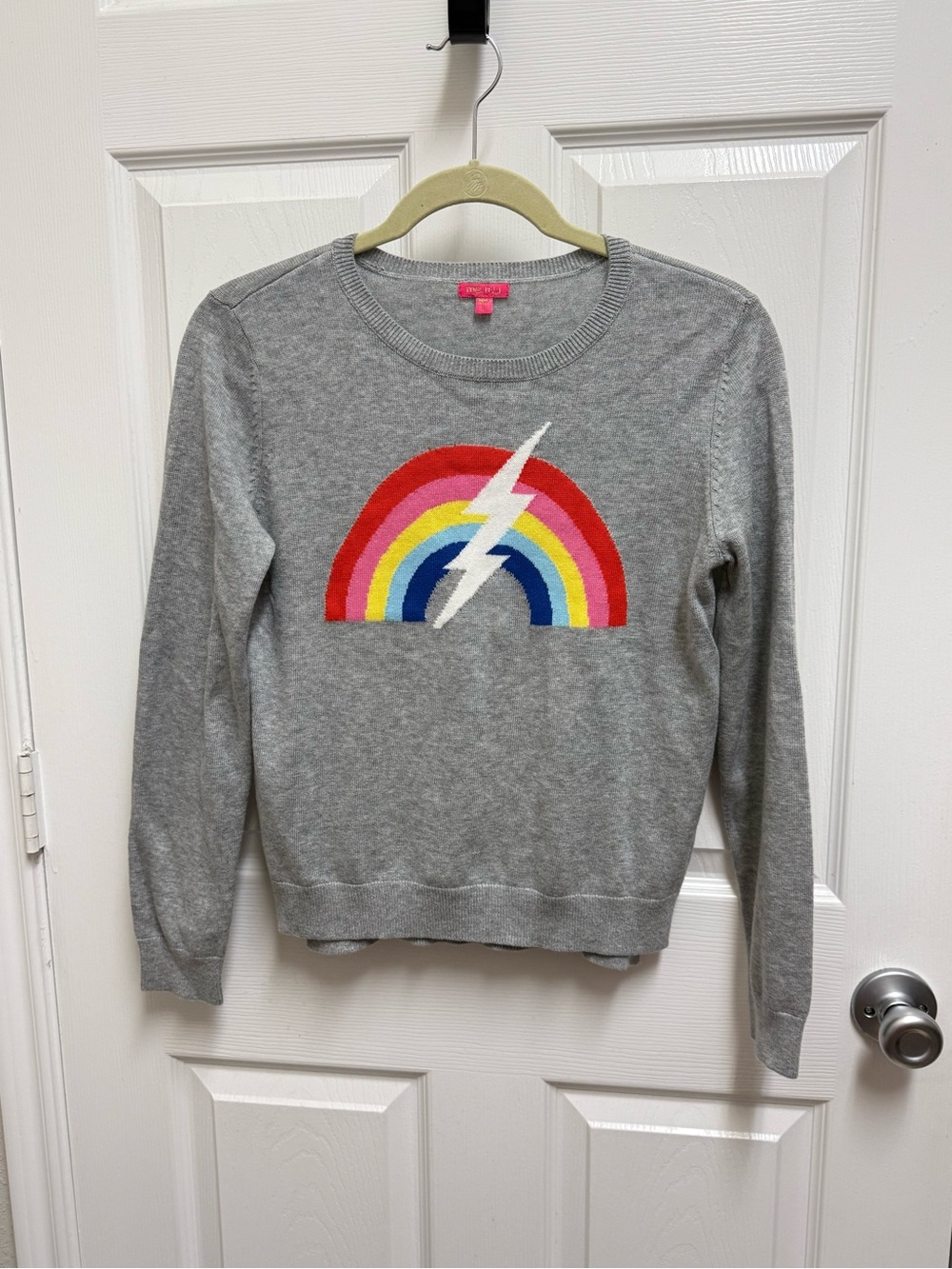 me.n.u. Gray Crewneck Sweater with Rainbow and Lightning Bolt